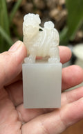 Hand-carved white Shoushan stone seal blank with 瑞獸 finial, 2.7x2.7cm base, 6cm tall, perfect for 姓名印章