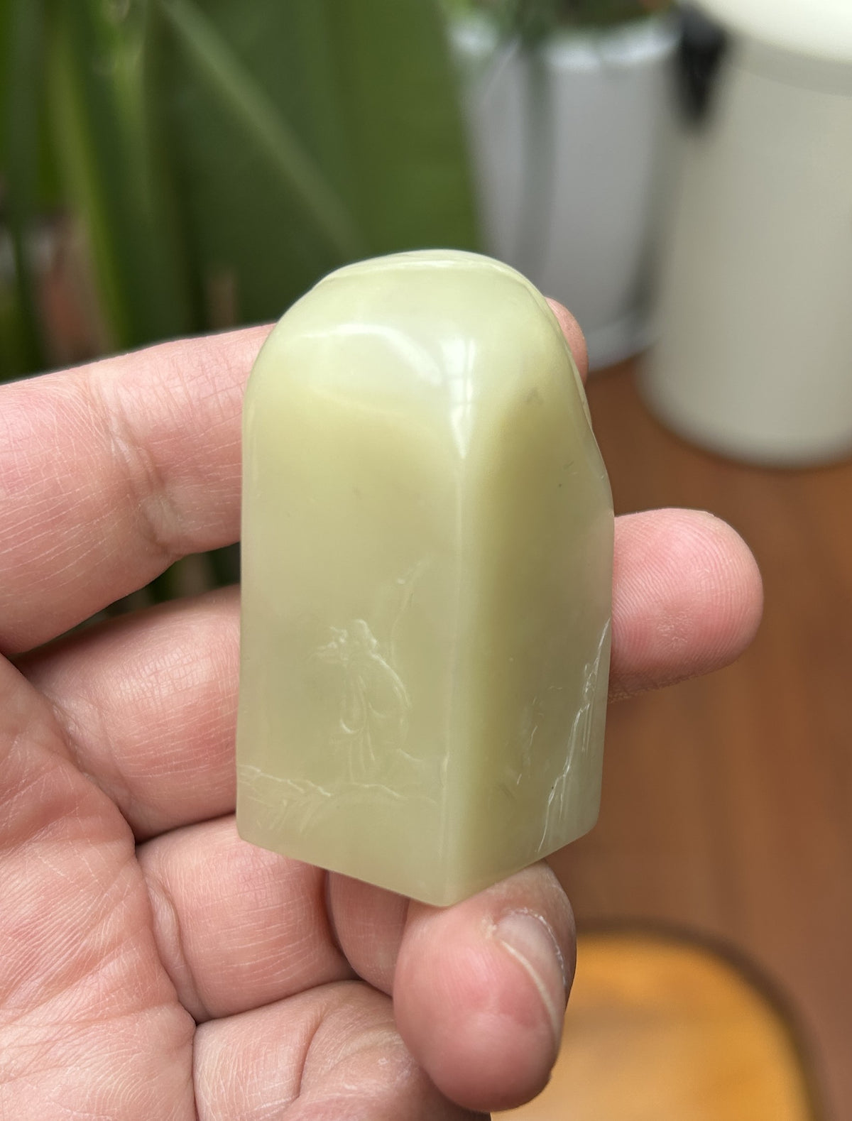Shoushan Stone Seal Blank rectangle 2.5x2.4cm hand engraved landscape sides top view studio shot