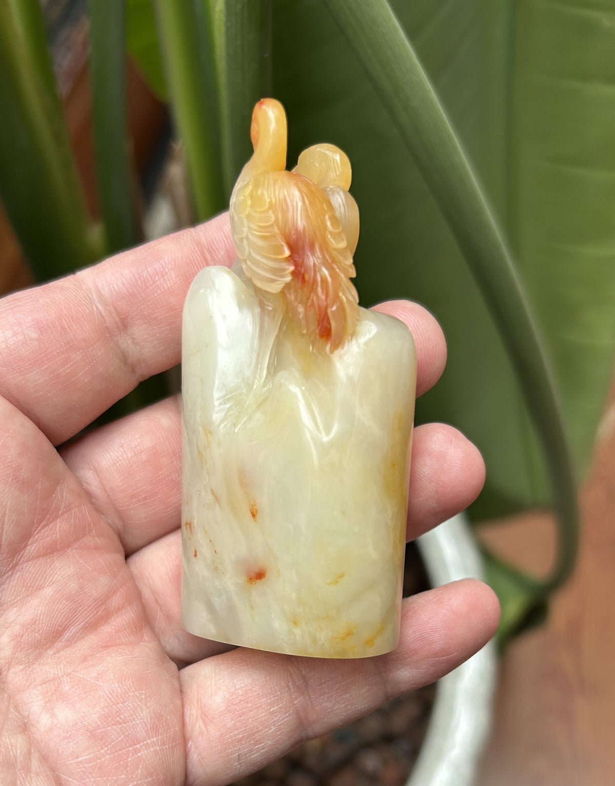 Lao Stone Hand-Carved Double Crane Seal Blank - Oval Topped Design