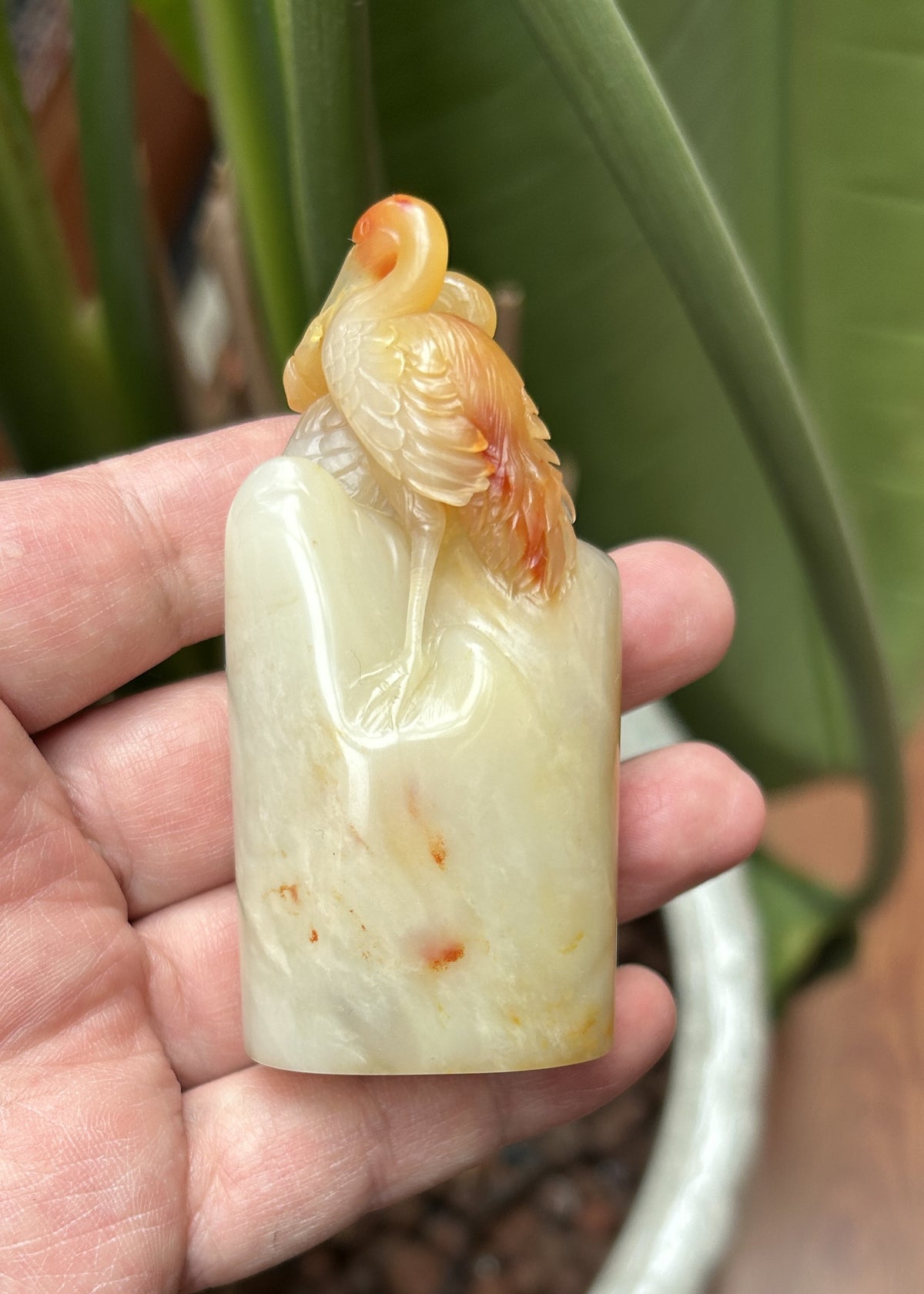 Lao Stone Hand-Carved Double Crane Seal Blank - Oval Topped Design