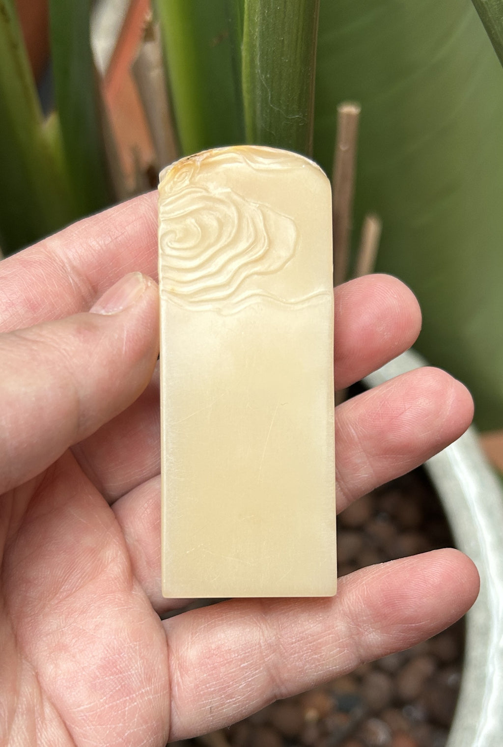 Shoushan Stone Seal Blank - Hand-Carved Cloud Pattern, Scholar's Studio