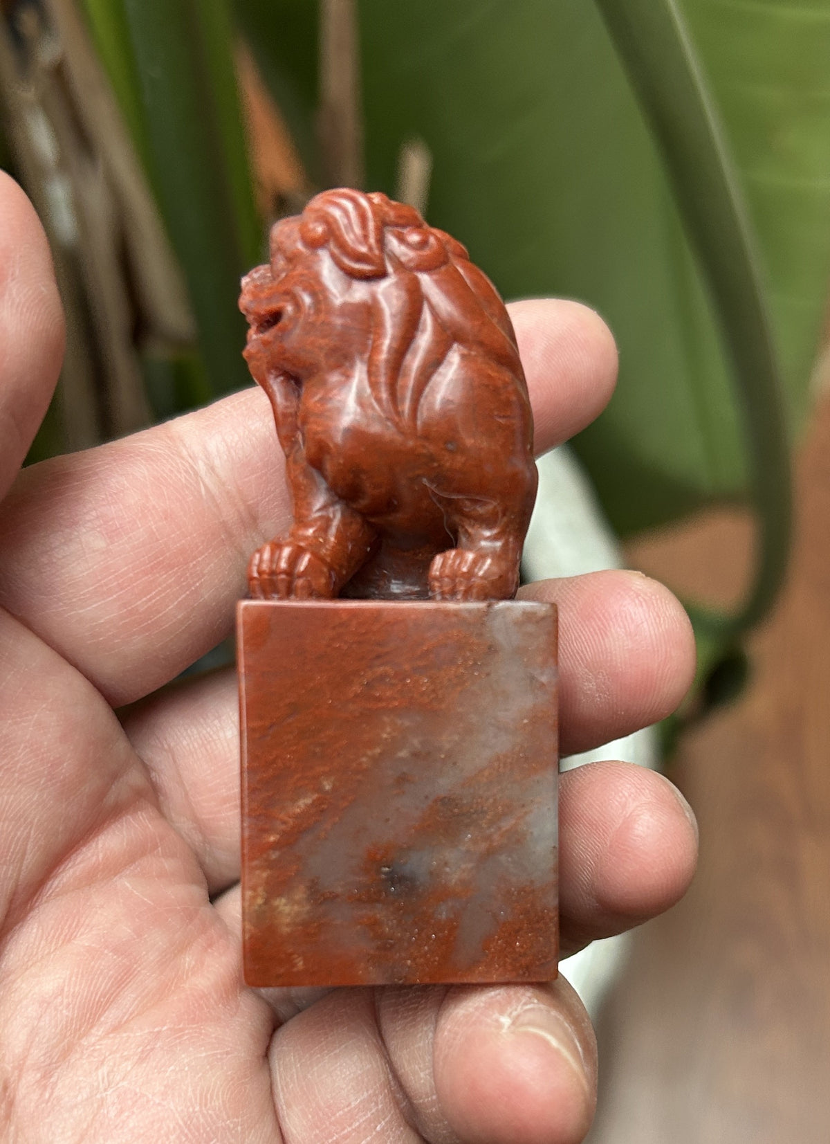 Shoushan Stone Seal Blank - Hand-Carved Beast Knob, Square Base