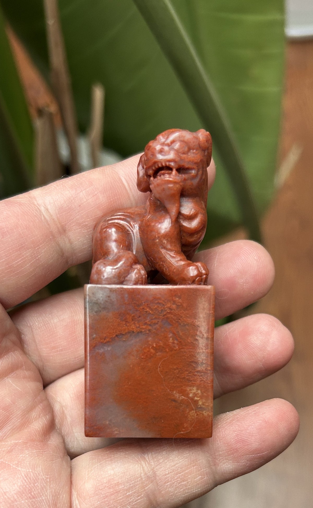 Shoushan Stone Seal Blank - Hand-Carved Beast Knob, Square Base