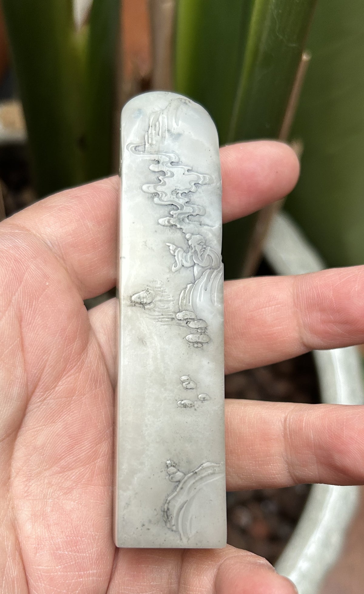 Shoushan Stone Seal Blank - Hand-Carved Landscape Border, Classic 'Bo Gu' Style