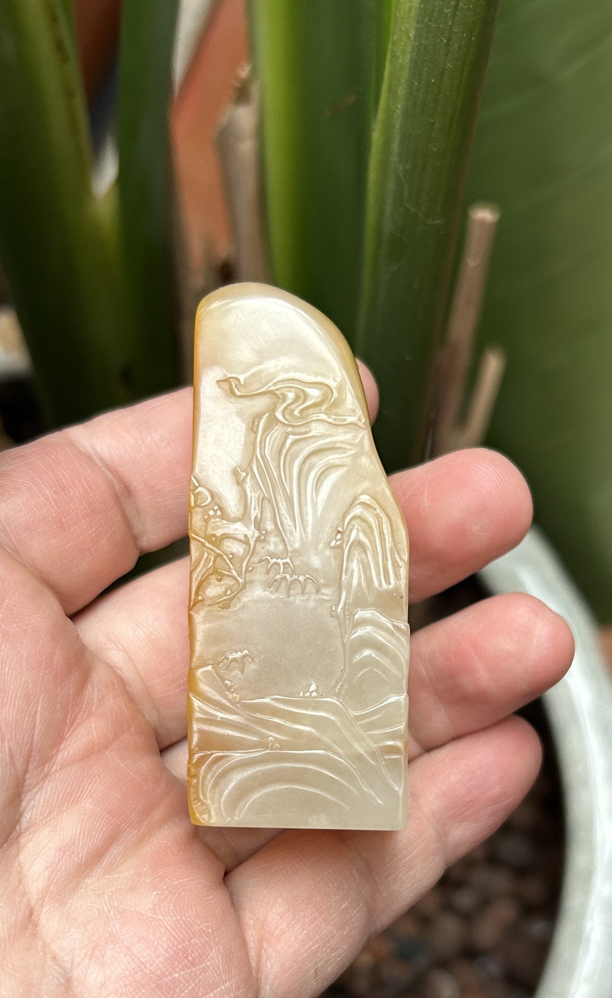 Laos Northern Tian Huang Stone Seal Blank - Hand-Carved Bird & Flower