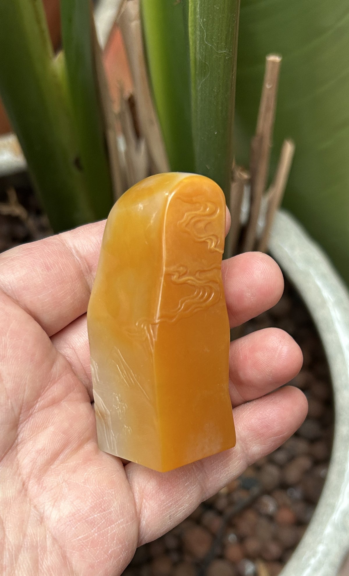 Laos Northern Tian Huang Stone Seal Blank - Hand-Carved Bird & Flower