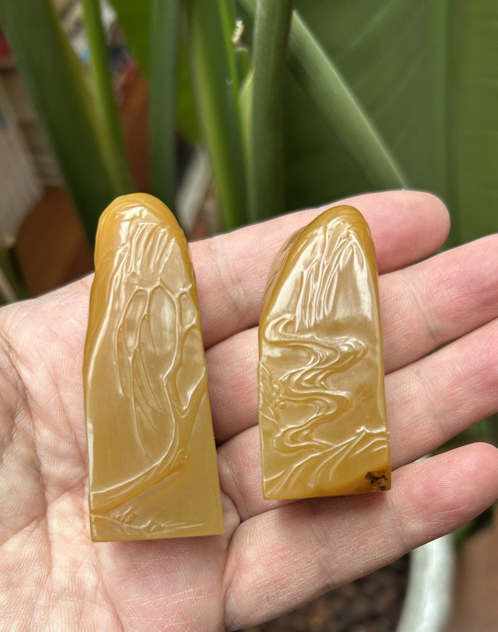 Laos Northern Malt Tian Huang Stone Seal Pair - Hand-Carved Landscape, 'Bo Gu' Style