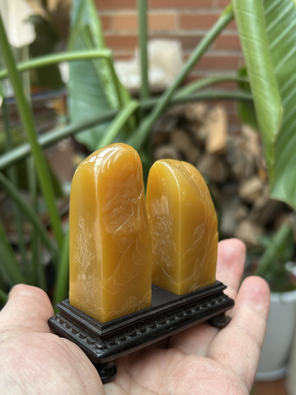 Laos Northern Malt Tian Huang Stone Seal Pair - Hand-Carved Landscape, 'Bo Gu' Style