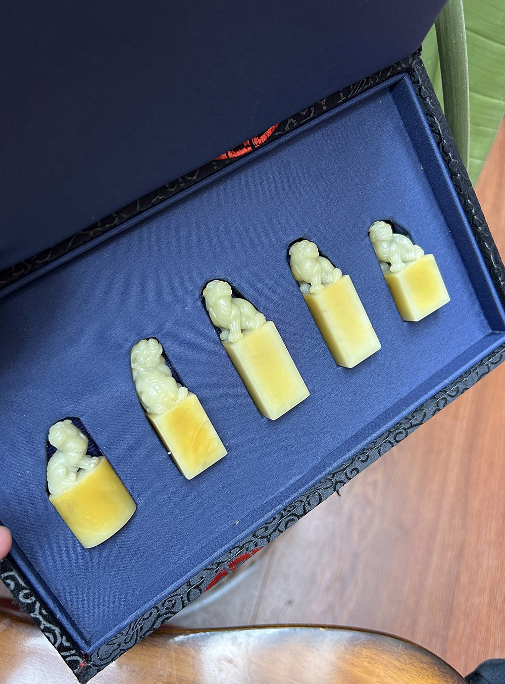 Qingtian Stone 'Caihua' Yellow Seal Set - Hand-Carved Beast Knobs, 5-Piece Collection