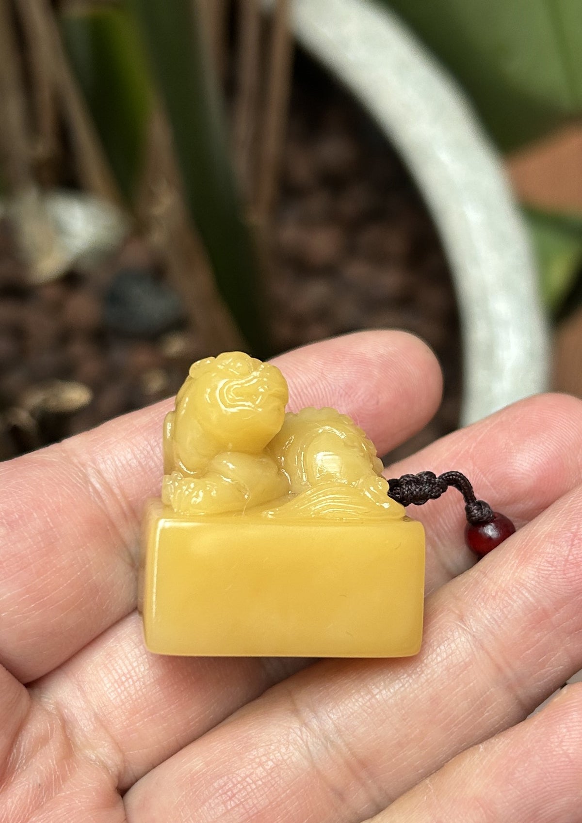 Shoushan Qijiang Stone Seal - Hand-Carved Beast, Rectangular Base