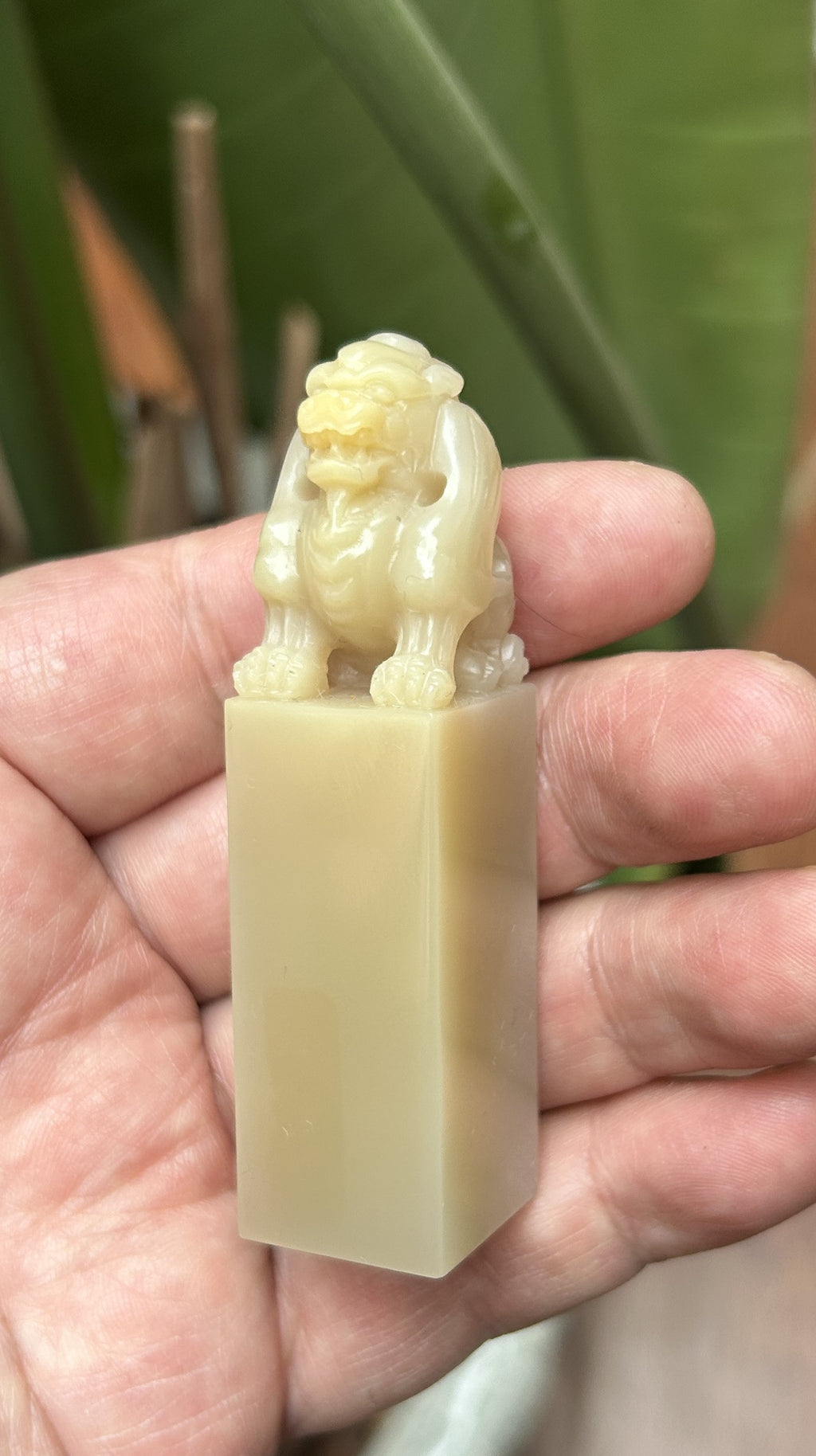 Front full view of detailed carved auspicious pixiu beast seal handle